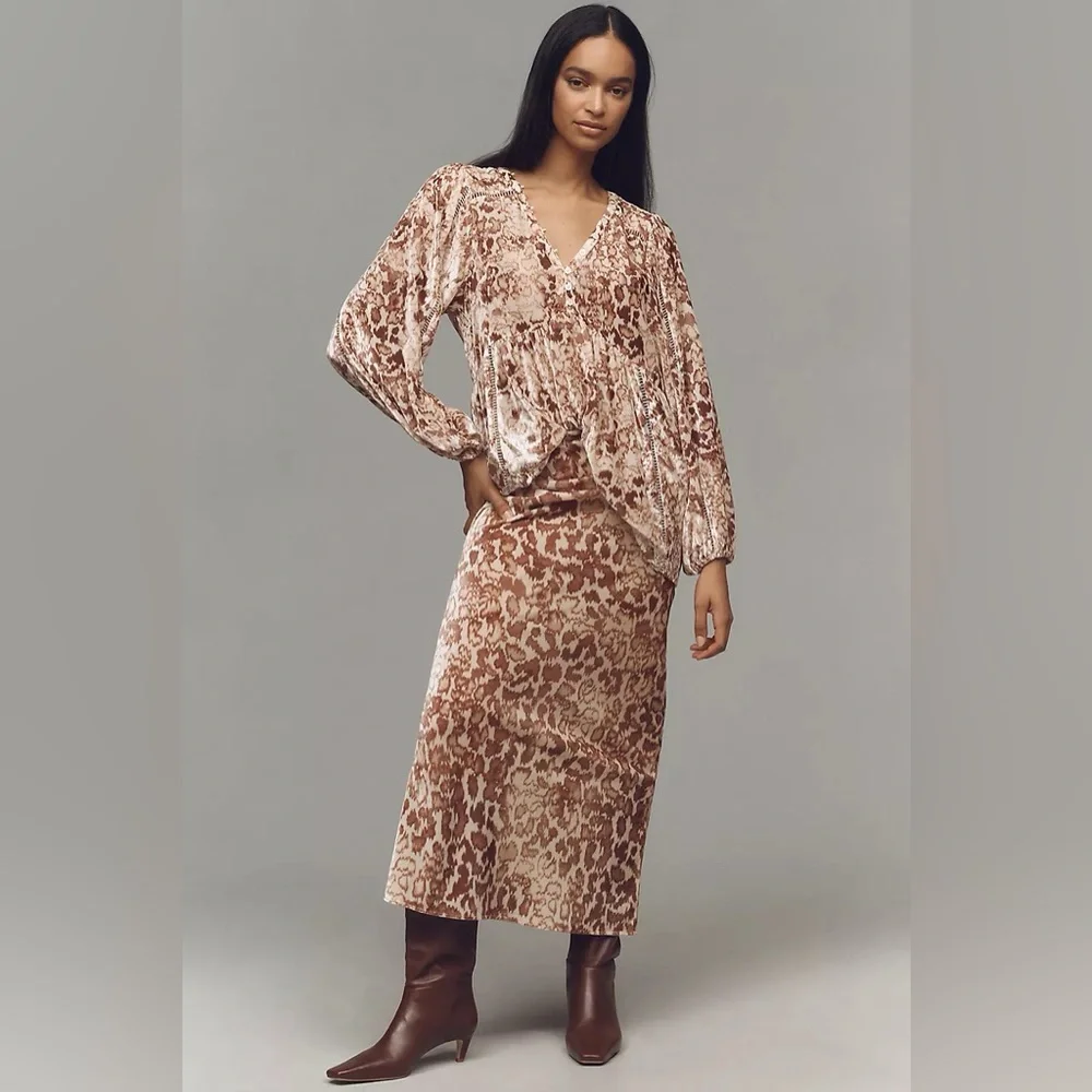 NWT Anthropologie The Tilda Maxi Slip Leopard Skirt: Velvet Edition, Size XS